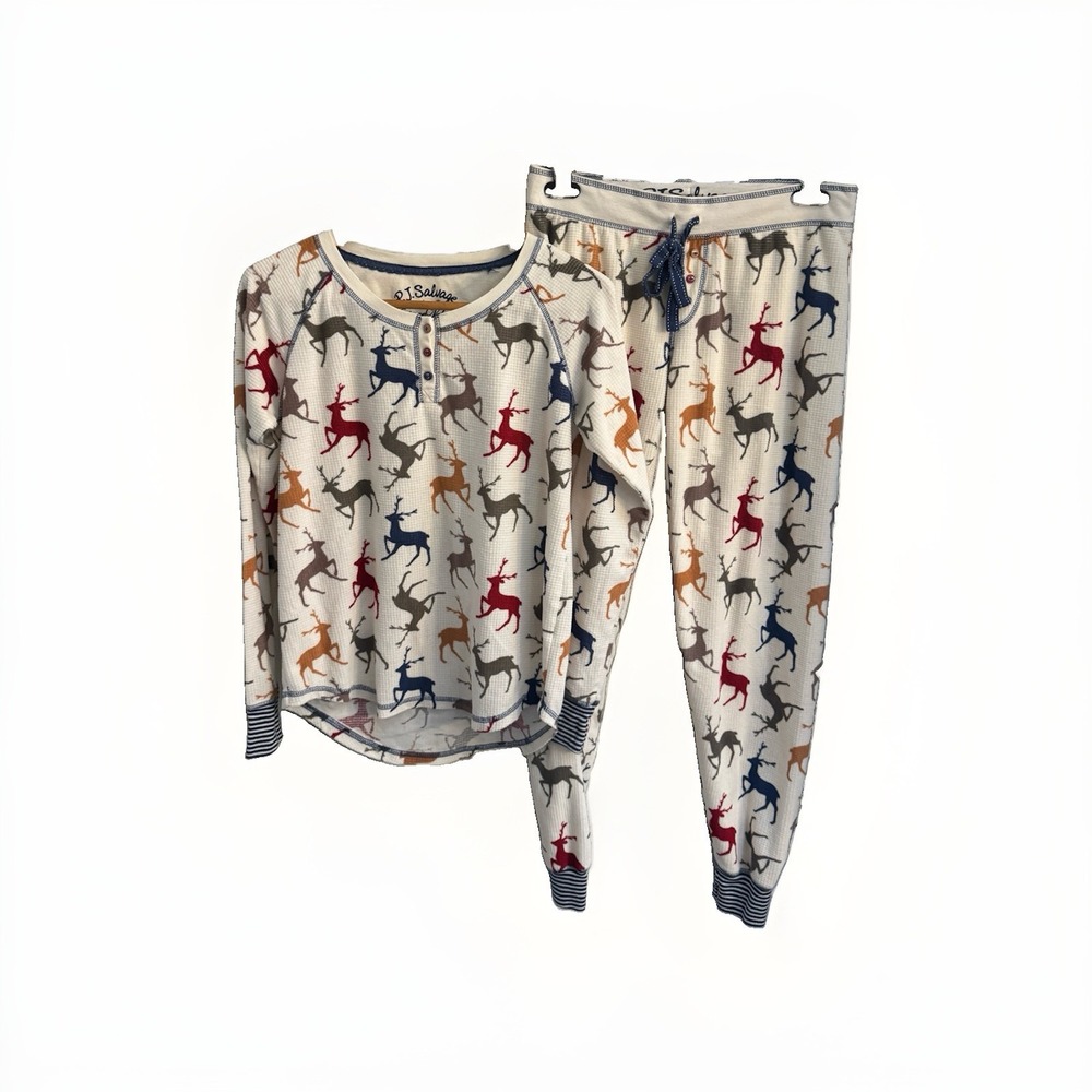 PJ Salvage Christmas Reindeer 2pc Pajama Set Small Long Sleeve Top Jogger Pants